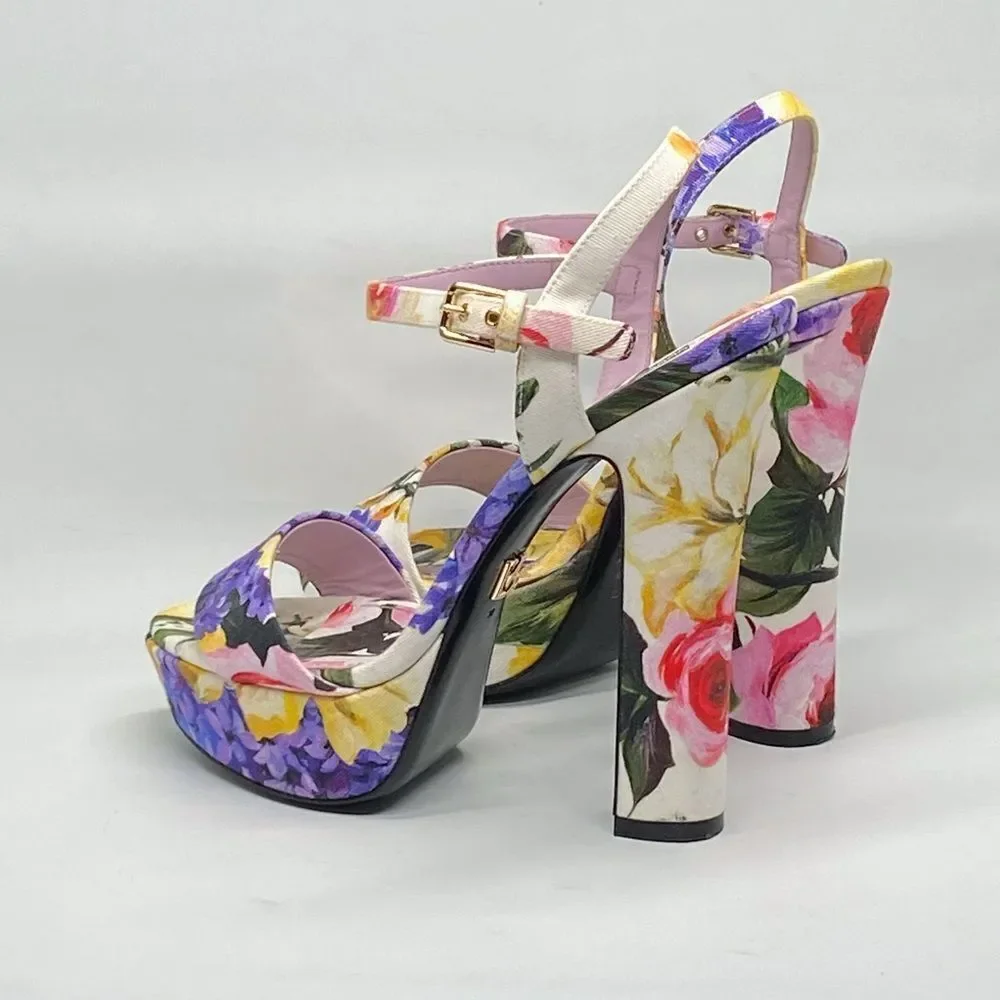 Dolce & Gabbana floral-print gabardine platform sandals size 38
